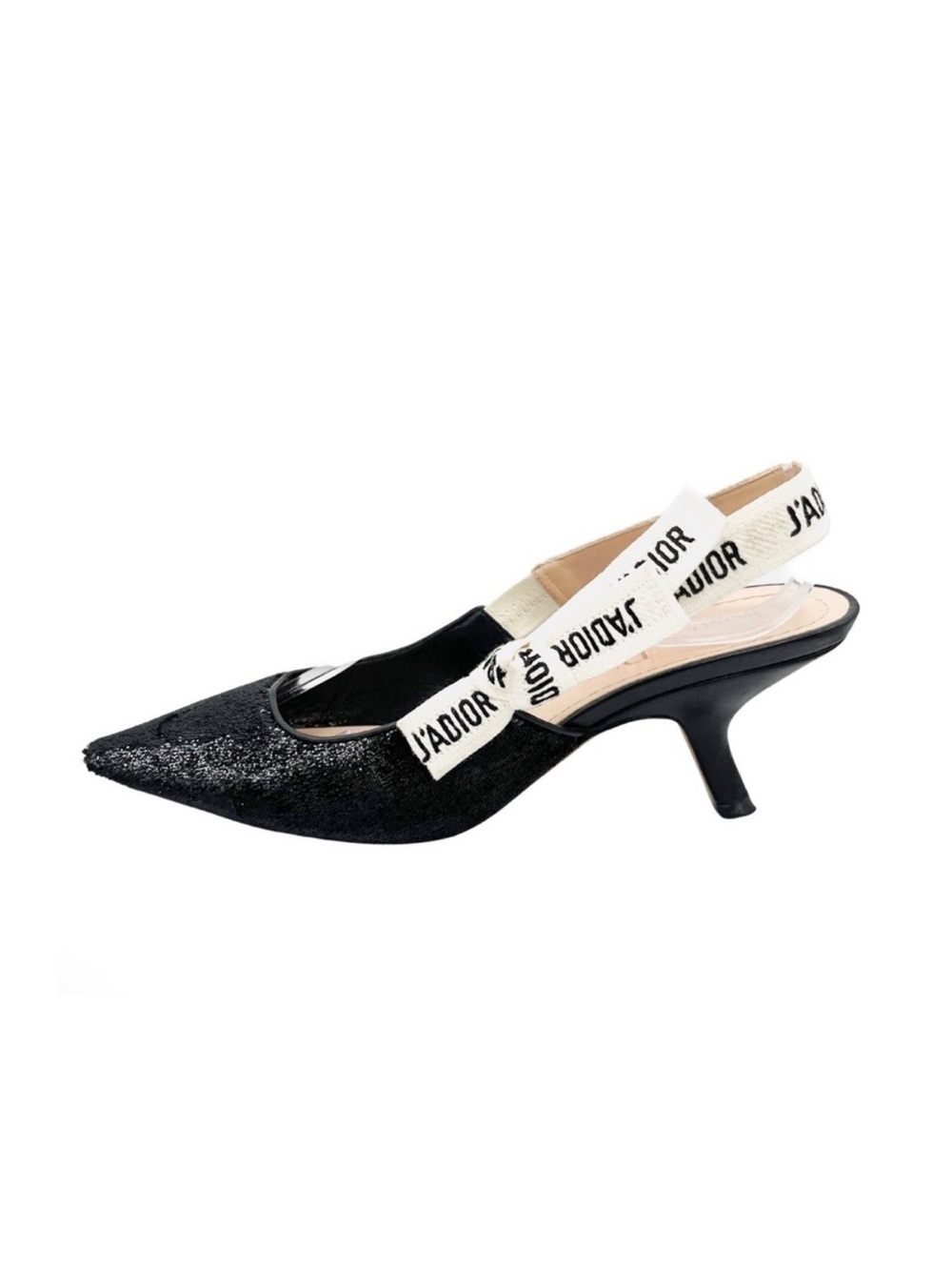 Dior J’Adior Two-Toned Shiny Velvet White Ribbon Logo Slingback 65mm Heels
